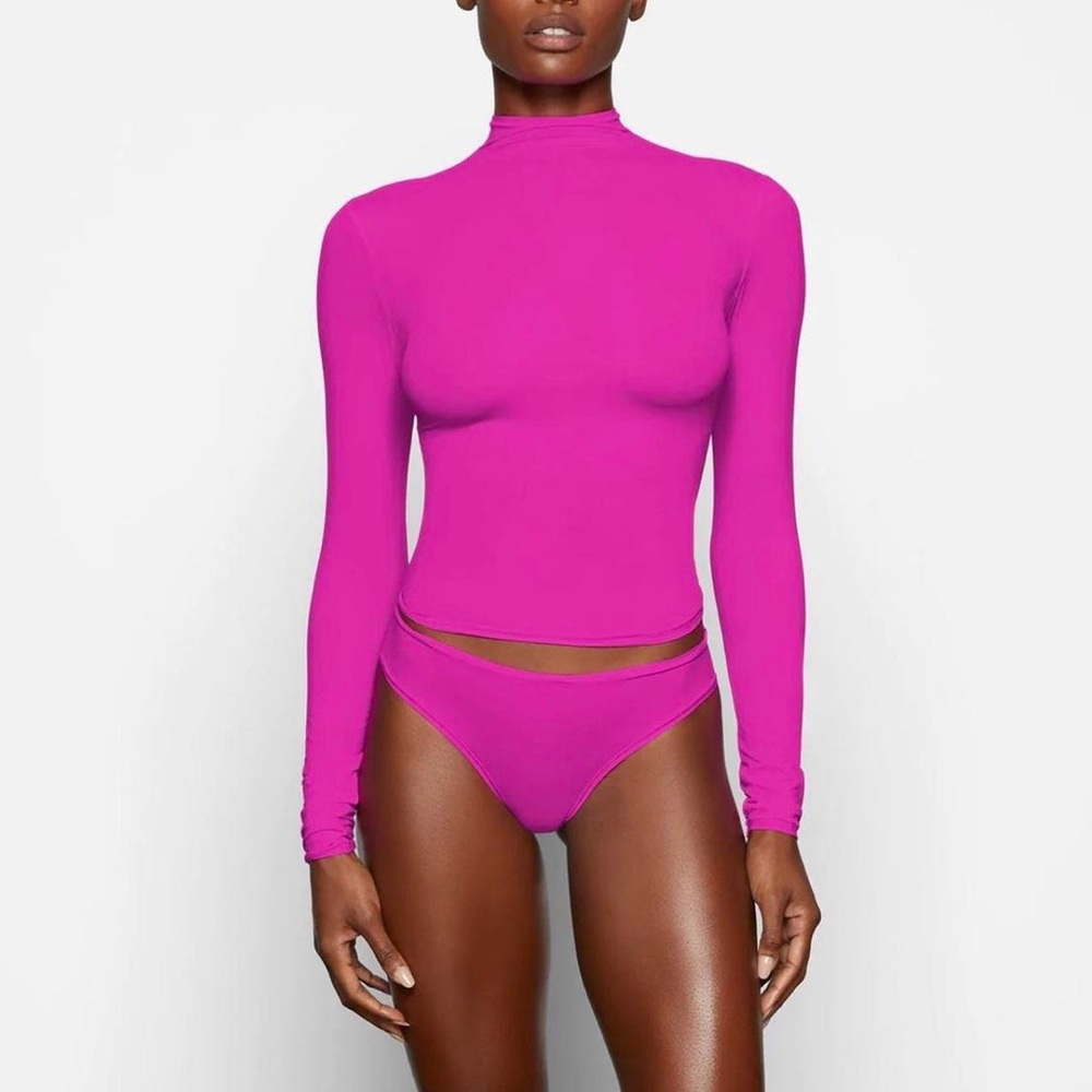 Skims Fuchsia/ Hot Pink Fits Everybody Turtleneck Long Sleeve Top